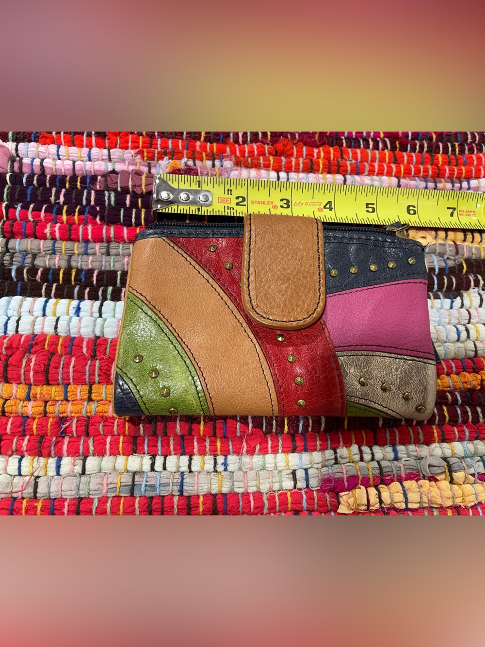 Multicolor Patchwork Leather Wallet with Stud Accents